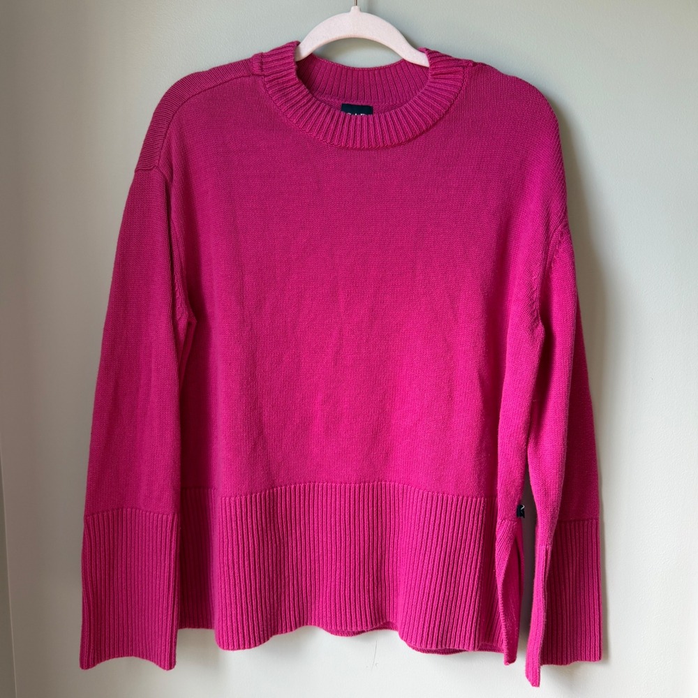 GAP 100% Cotton Crewneck Sweater Fuchsia Pink Ribbed Knit Pullover Size Medium